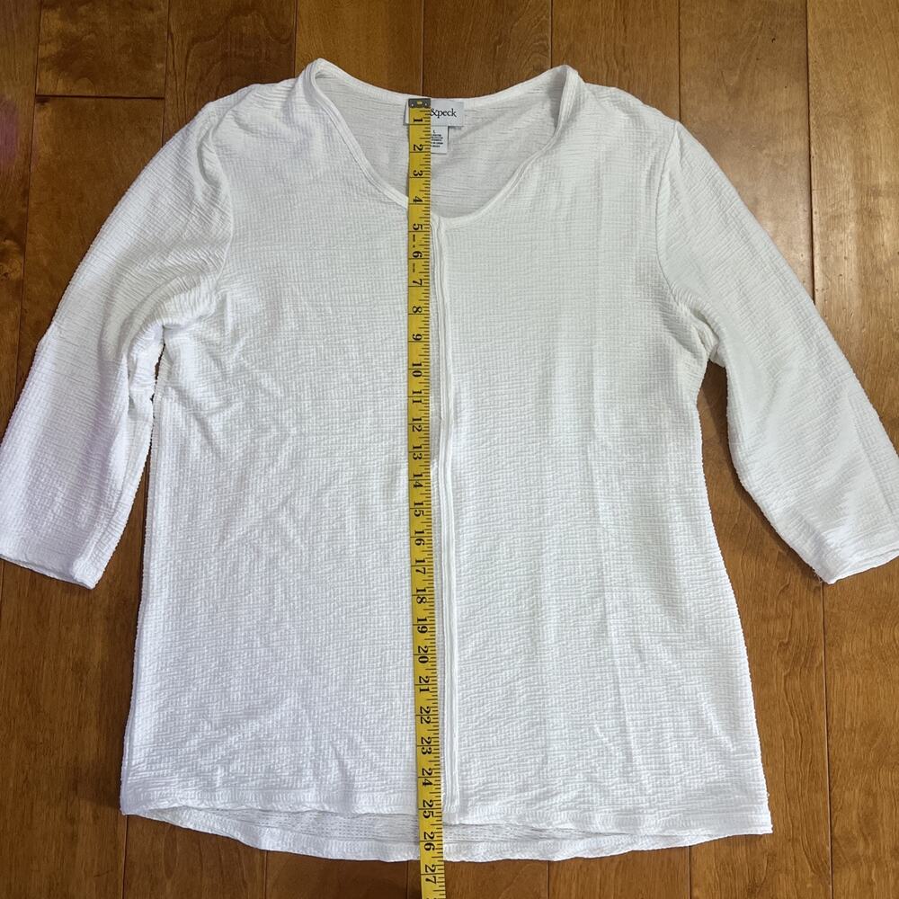 Peck & Peck Ribbed Tunic Top Size L White Lagenlook Coastal Oversized Relaxed - Picture 6 of 8